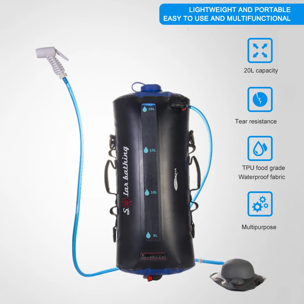 

20L Water Storage Bags Outdoor Hiking Camping Solar Shower Bag Pressure Foot Pump Shower Nozzle Foldable Shower Bathing Bags