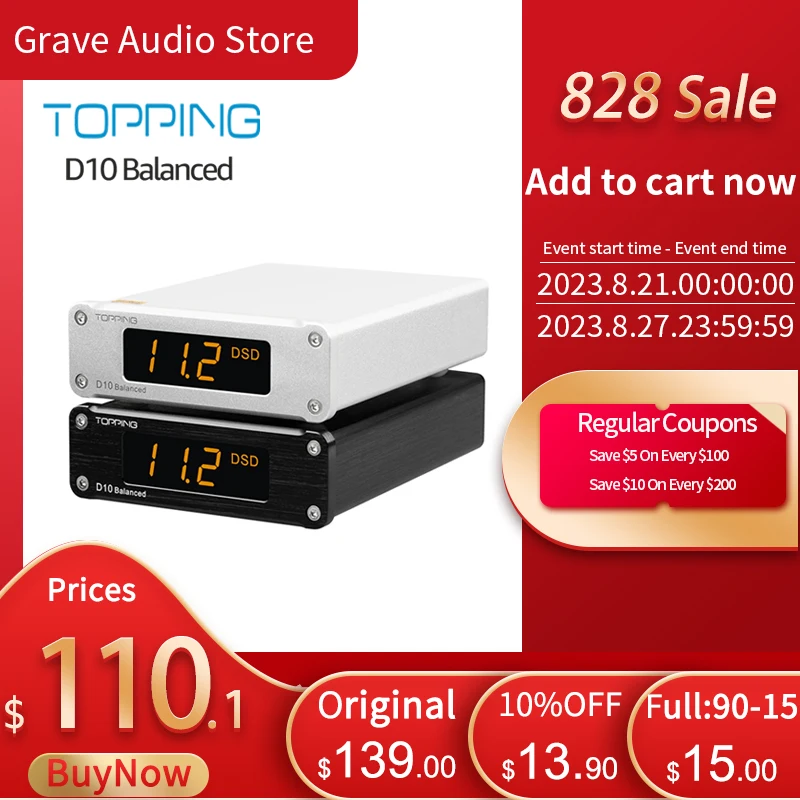 

5.TOPPING D10 Balanced Decoder ES9038Q2M D10B USB DAC 384kHz DSD256 Analog/Digital Output Hi-Res USB Audio Decoder