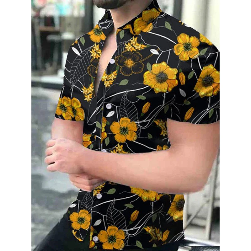 

Stylish Men Shirts Hawaii Buttons Shirt Casual Flowers Print Beach Short Sleeve Tops Blouses Men's Clothes Club Cardigan Camisas