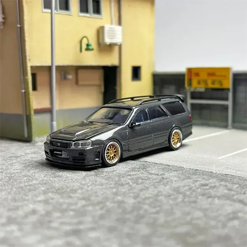 ZOOM 1:64 R34 Stagea Full Carbon Черный/Синий/Фиолетовый Limited499 Литая под давлением модель