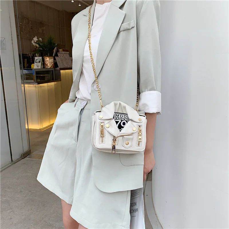 2023 Women Chic PU Leather Jacket Bag New Design Crossbody Bag Unique Rivet Moto Biker Handbag Fashion Shoulder Bag for Girl