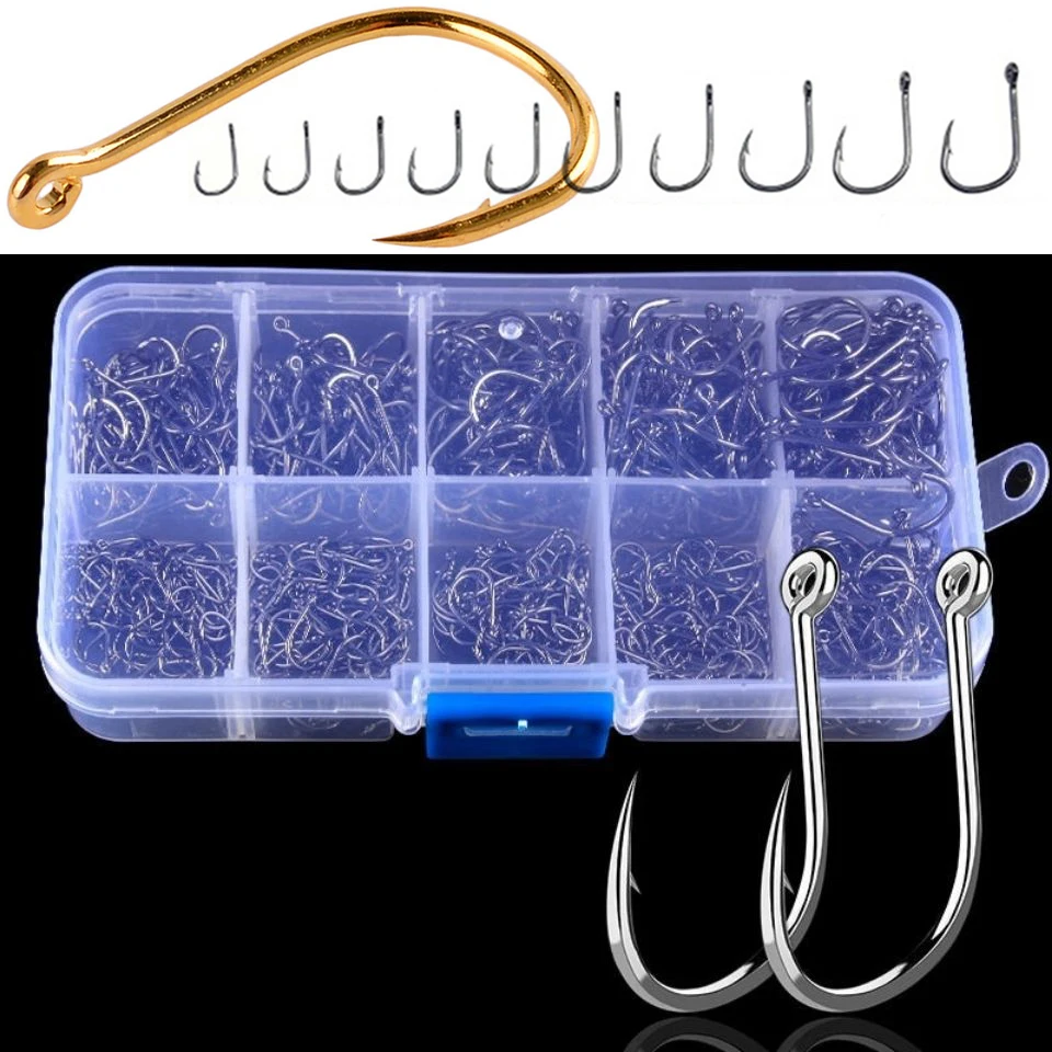 

100PCS Fishing Hooks Set 3-12# Carbon Steel Single Circle Flat Fishhook Box Fly Jip Barbed Carp River Sea Gear Tackle Pesca