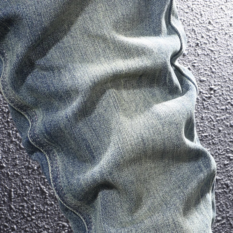 Модные дизайнерские мужские ретро стираные синие эластичные облегающие джинсы с