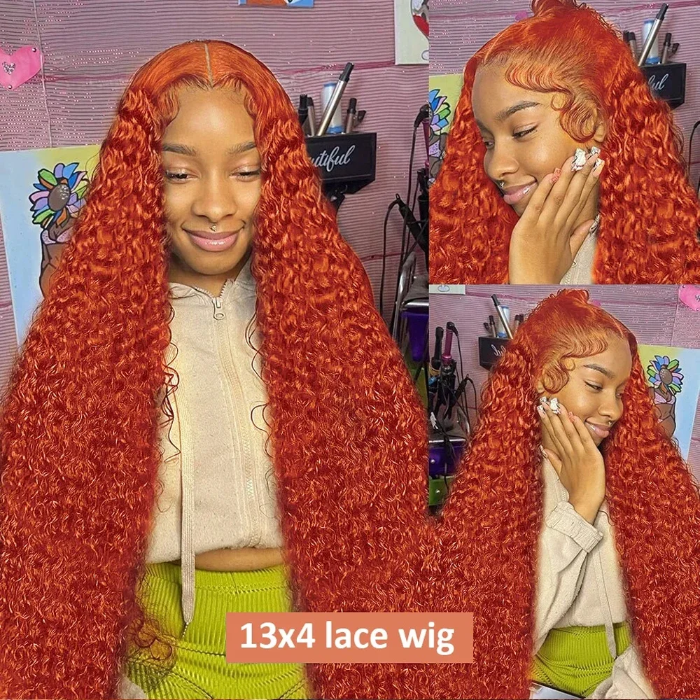 350 оранжевый парик с глубокой волной на сетке спереди вьющиеся волосы