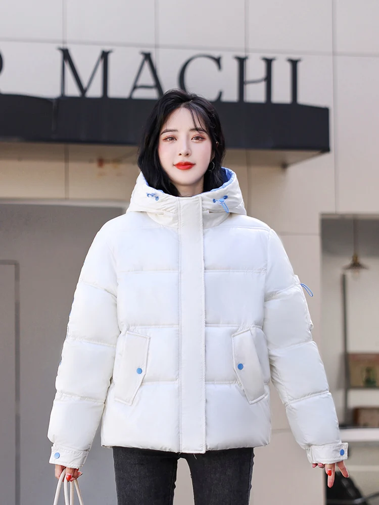 2022 New Women Winter Jacket Loose Hooded Pocket Fashion Female Korean Style Ladies Embroidered Parka Coat 4 Colors