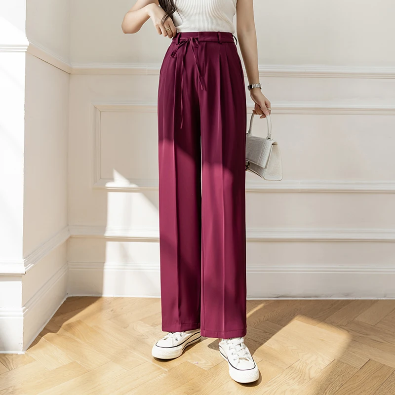 

Office Lady Casual Suit Pants 2022 New Spring Summer Lace-up High Waist Wide-leg Pants Women Fashion Draped Long Trousers