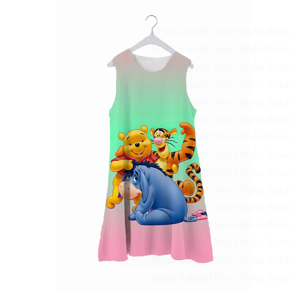 

Children's Clothing Princess Dress Disney Winnie the Pooh Series Summer New Round Neck Sleeveless Print Casual Cute Girls Dress