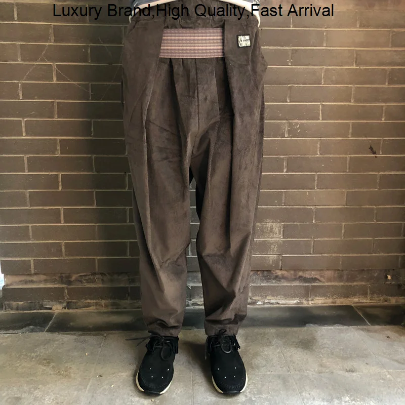 

23SS KAPITAL Japanese Fashion Elastic Waistband Hollow-out Corduroy Leisure Loose Retro Men And Women Tapered Overalls Trousers