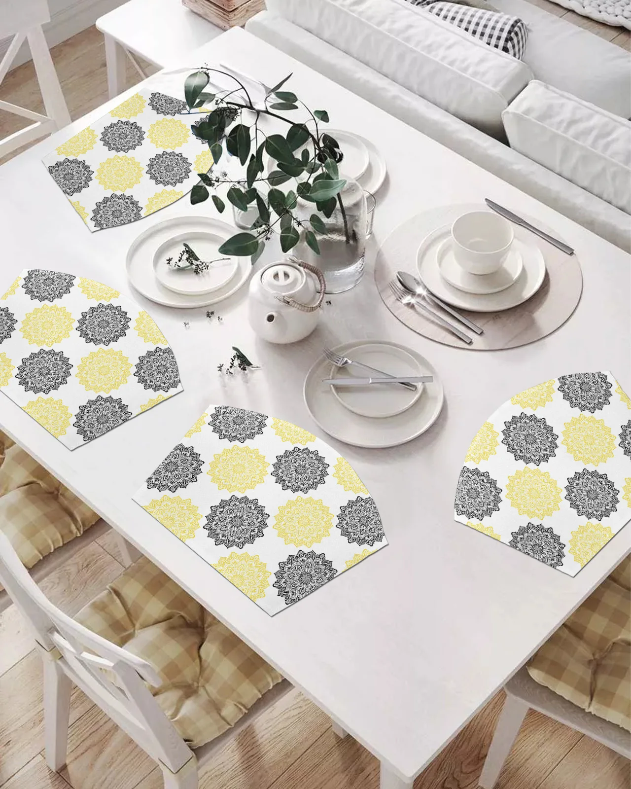 

2/4/6 шт. веерообразные салфетки с узором мандалы черные желтые текстурные коврики для стола подставка Рождественский домашний декор кухонны...