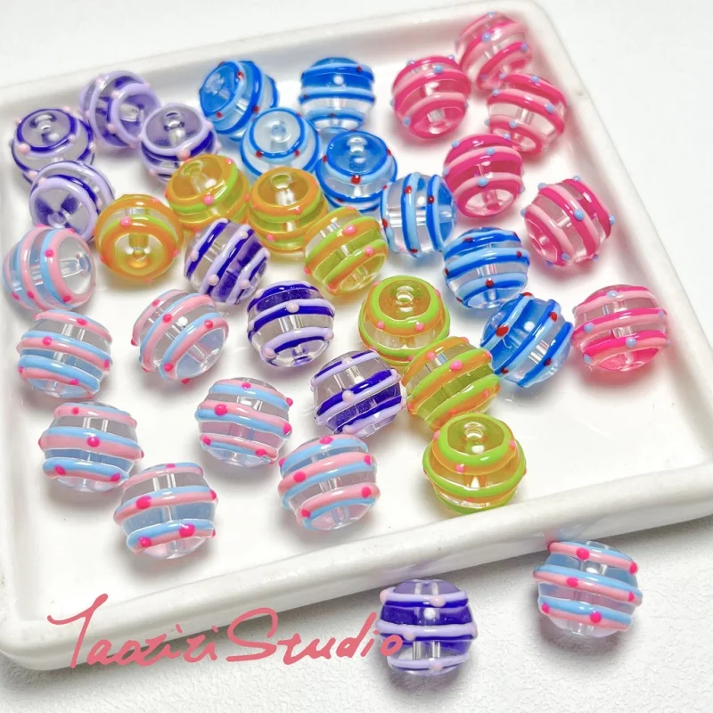 

Cute hand drawn ins lollipop stripe dotted glass round beads beaded DIY handmade necklace bracelet material accessories
