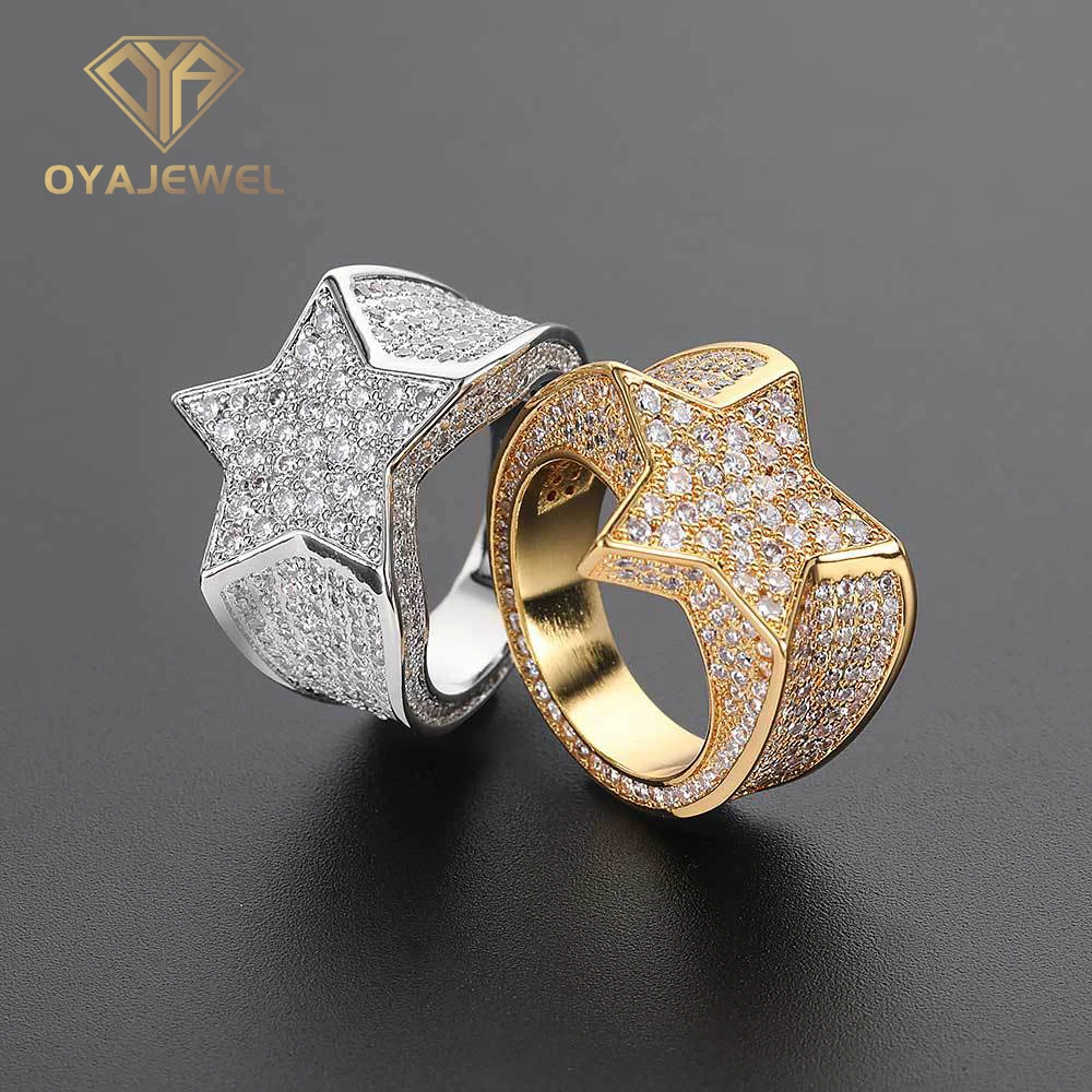 

OYAJEWL Hip Hop Rock Five Star Rings Pave Iced Out Cubic Zirconia Rhinestones Ring Fashion Jewelry Gift Women Men Wedding Party