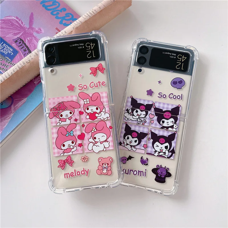 

Cartoon Melody Cat Rabbit Transparent Phone Case for Samsung Galaxy Z Flip 4 3 Soft TPU Back Cover for ZFlip4 ZFlip3 Cases Shell