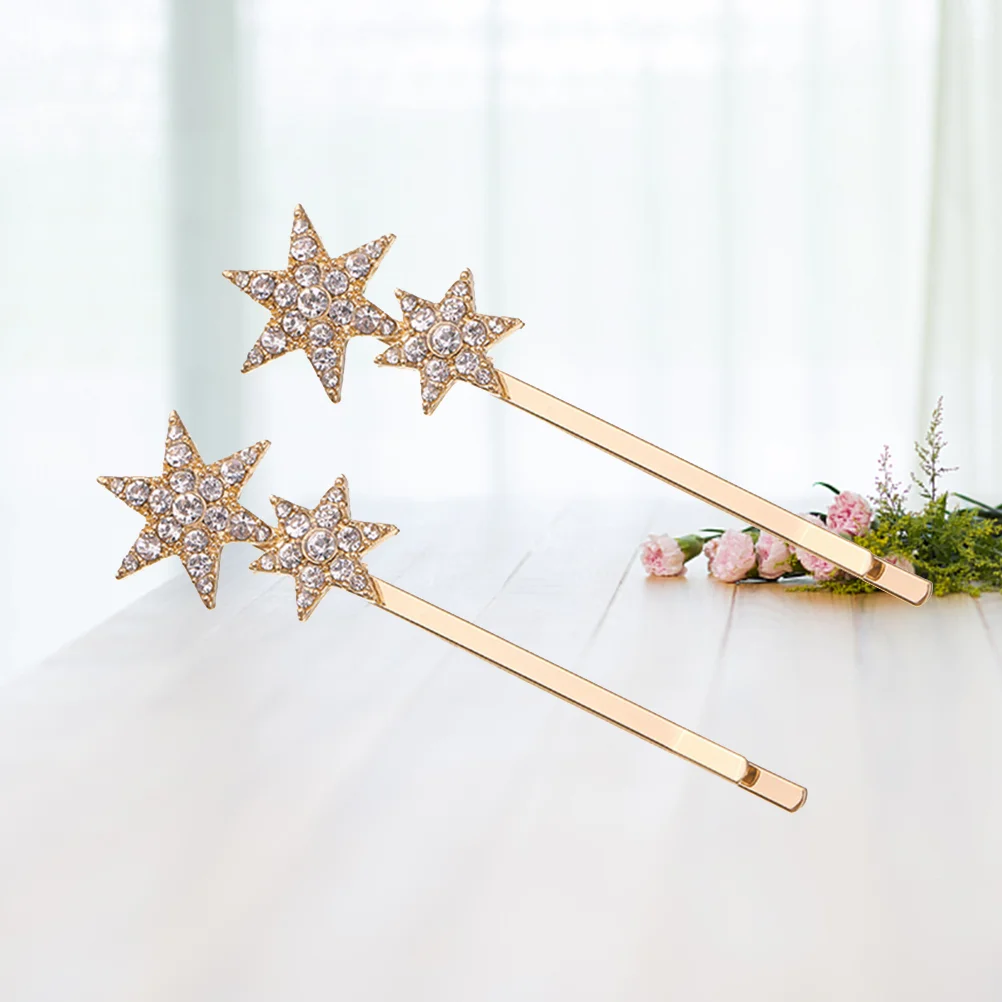 

2PCS Geometry Metal Rhinestone Star Bobby Simple Hair New Style Hair Accessories (Golden)