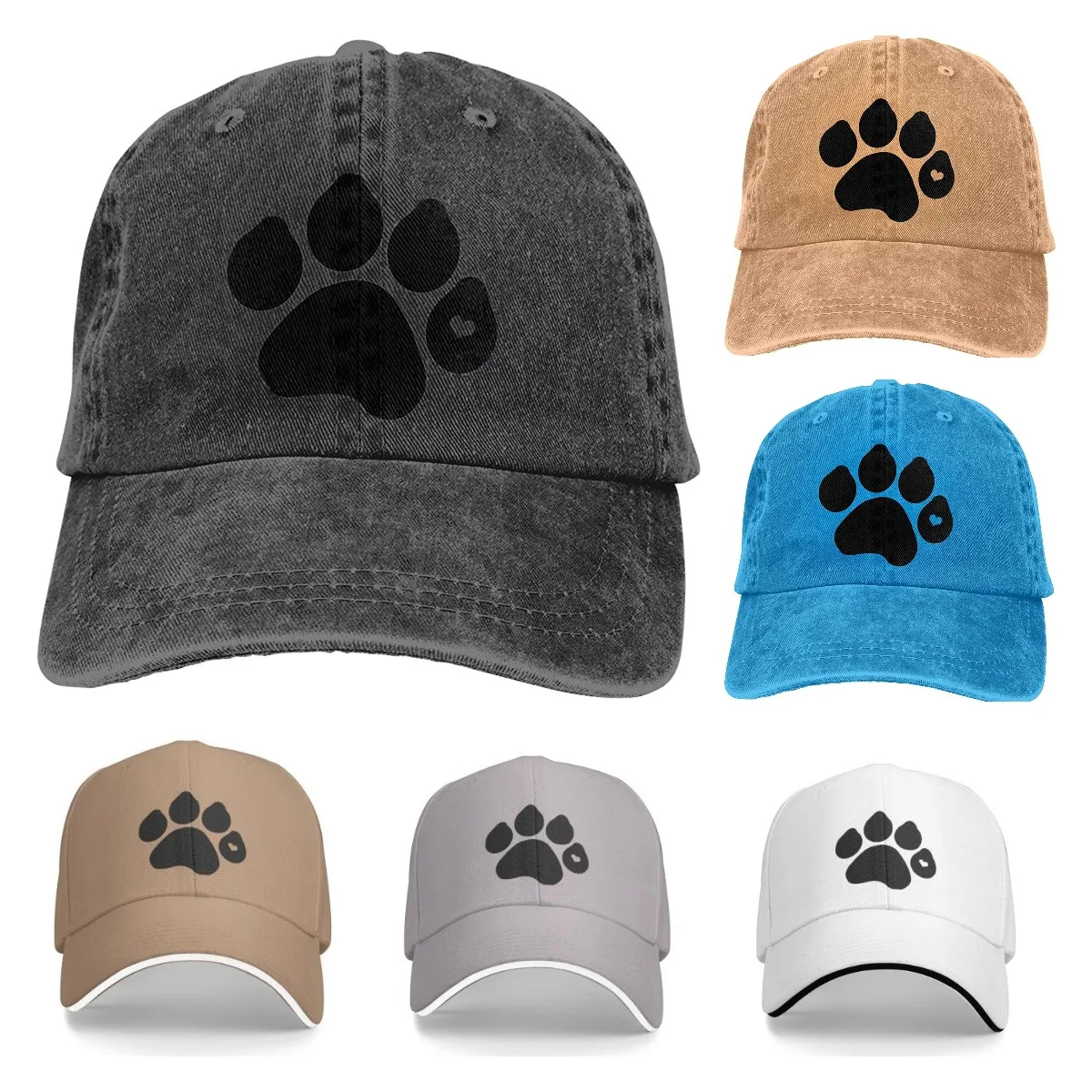 

Cowboy Cap Summer Beach Dog Paw Funny Logo Unisex Cowboy Hats Sport Denim Hat Fashion Baseball Cap Black