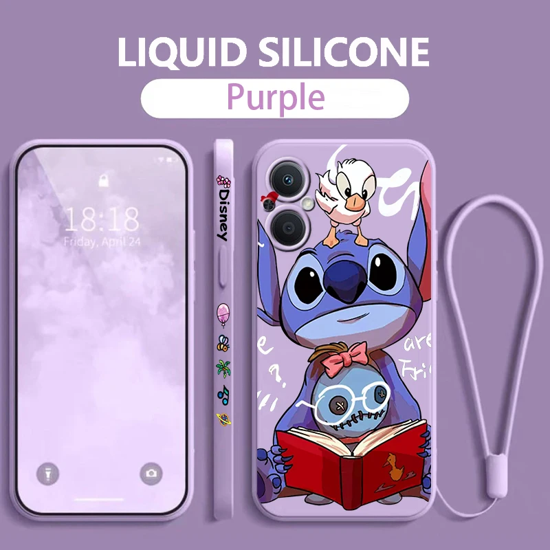 

Cartoon Funny Blue Stitch OPPO Phone Case For Find X5 X3 X2 Lite Pro Neo A5 A53 A94 4G 5G Liquid Left Rope Soft Cover