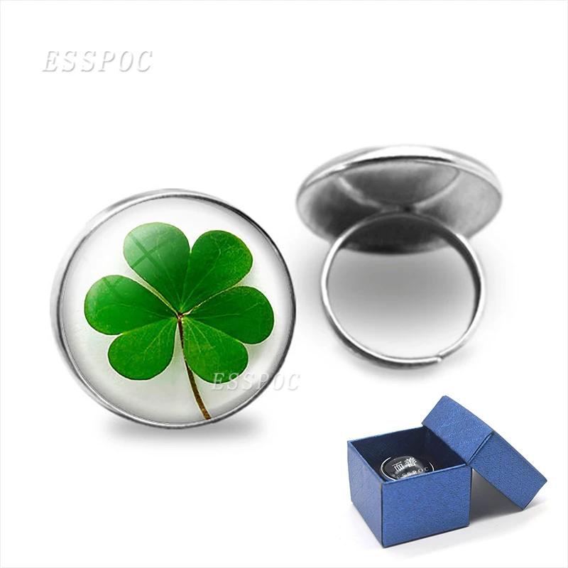 

Clover Four-Leaf Clover Adjustable Ring Lucky Flower Woman Jewelry Irish Clover Ring Accessories Couple Gifts