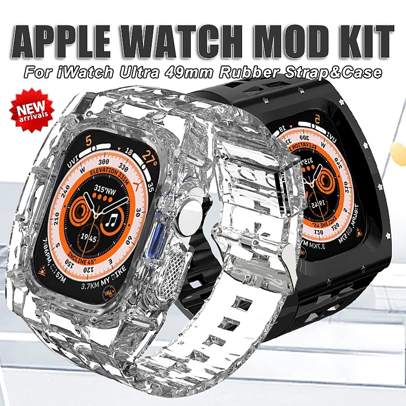 Transparent Modification Kit Case Band For Apple Watch Ultra 49mm Clear Jelly Protective Cover Sports Strap Mod Replacement