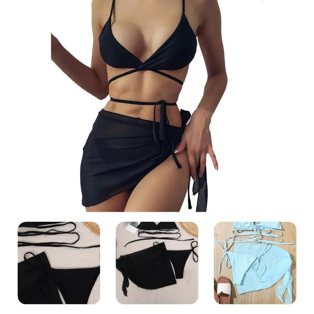 

Женская 3 шт./компл. популярная облегающая юбка с открытыми плечами, бикини, летний женский купальник, пляжная одежда на бретельках