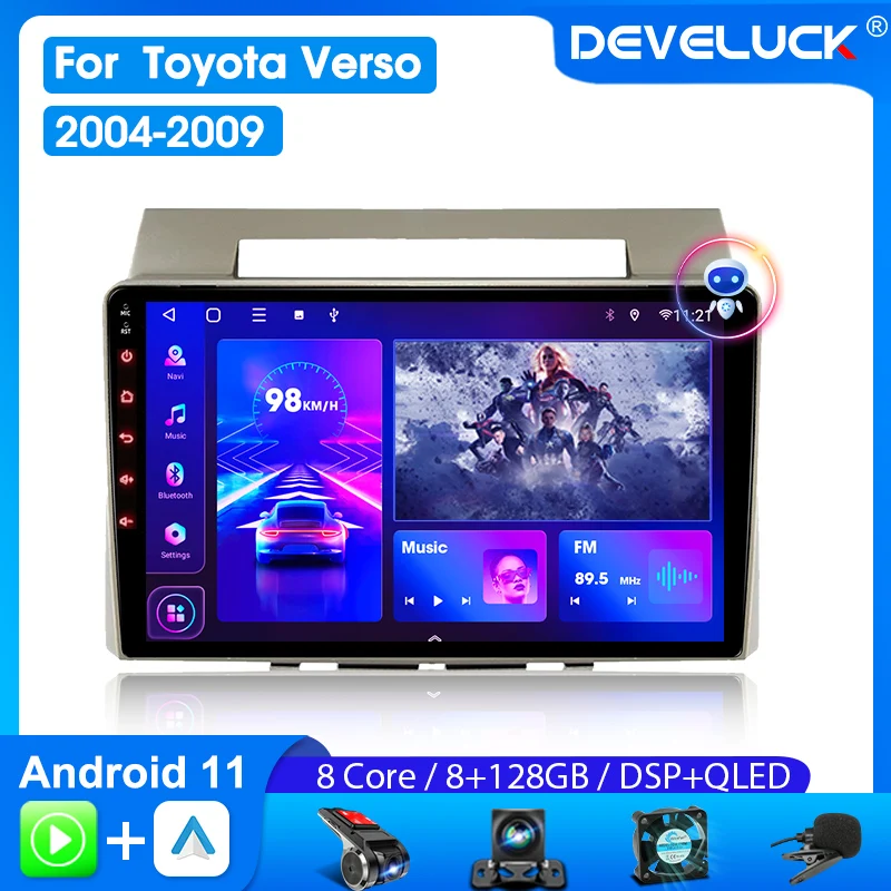 Develuck Car Radio Android for Toyota Corolla Verso AR10 2004-2009 Multimedia Player Navigation GPS 2 Din Carplay Stereo DVD 4G