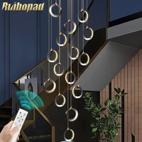 luxury led chandelier staircase modern pendant light for stair black gold lustre chandelier loft living room decoration