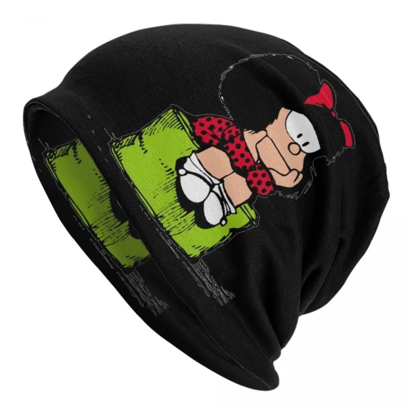 

Mafalda мышления шляпы головные уборы хип-хоп вязаная шапка для женщин мужчин зимние теплые Quino комиксные Мультяшные шапочки облегающие шапки
