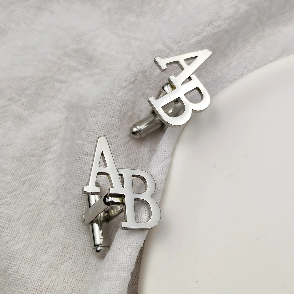

New Cufflinks Fine Custom 2 Initials for Men Stainless Steel Jewelry Cuff Cufflinks Men Charm Jewelry Accessories Christmas Gift