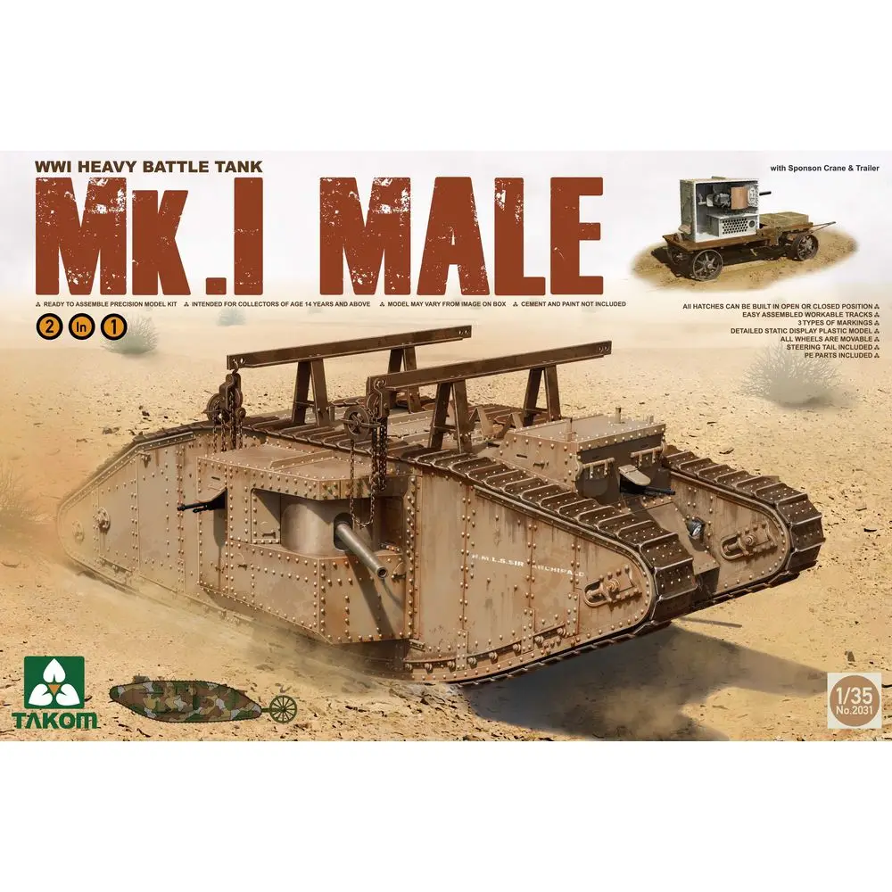 

TAKOM 2031 1/35 WWl Heavy Battle Tank MK.I Male - Scale Model Kit