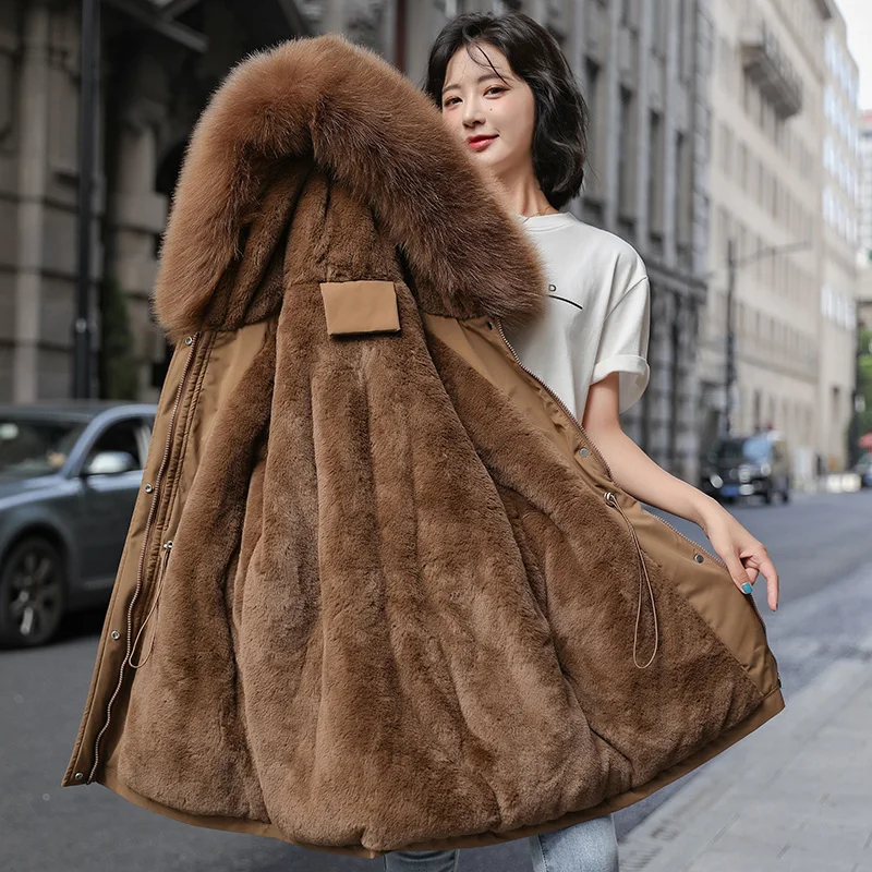 2022 Winter Jacket Women Parka Long Coat  New Fashion  Wool Liner Hooded Parkas Slim With Fur Collar Warm Wear Padded Clothes