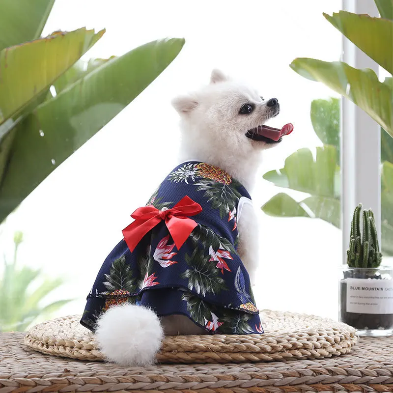 

Dog Clothes Girl Dress Summer Flower Round Neck Pet Dress Snap Button Clothes for Small Dogs Cats XS-XL