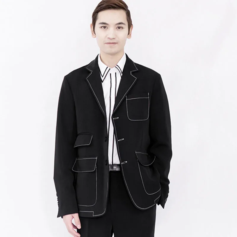 Men's Simple White Line Suit Large Size New Style Personalized Multi Pocket Fashion Classic Business Casual |