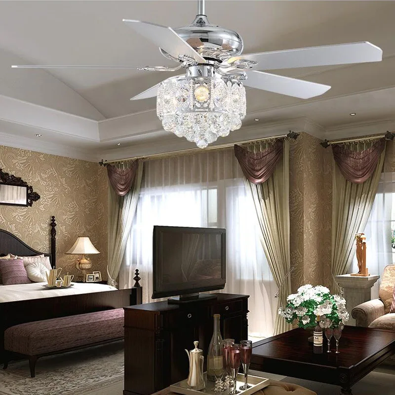 

Modern Silver Luxury Crystal Wood Ceiling Fan Lamp Living Room Lamp Dining Room Bedroom Fan Lamp LED Variable Frequency Fan Lamp