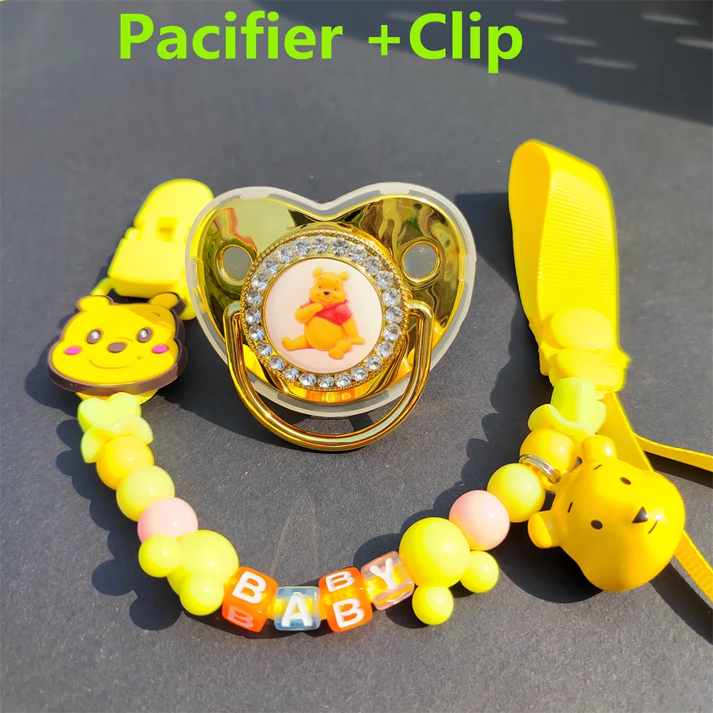 

Disney Deluxe Pacifier with Pacifier Clip Dust Cover Teether Free BPA Newborn Baby Shower Bling Dummy Holder Pacifier chupetes