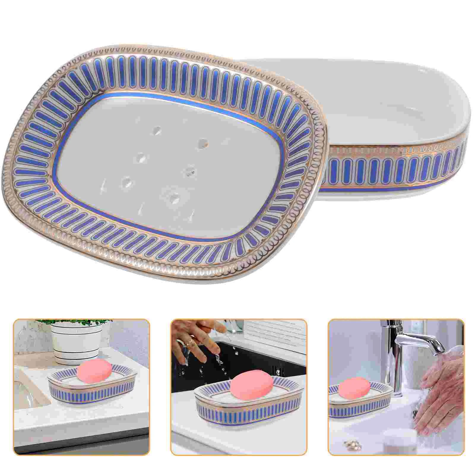 

Ceramic Soap Dish Court Style Soap Shelf Creative Draining Dish Bathroom Countertop Soap Dish
