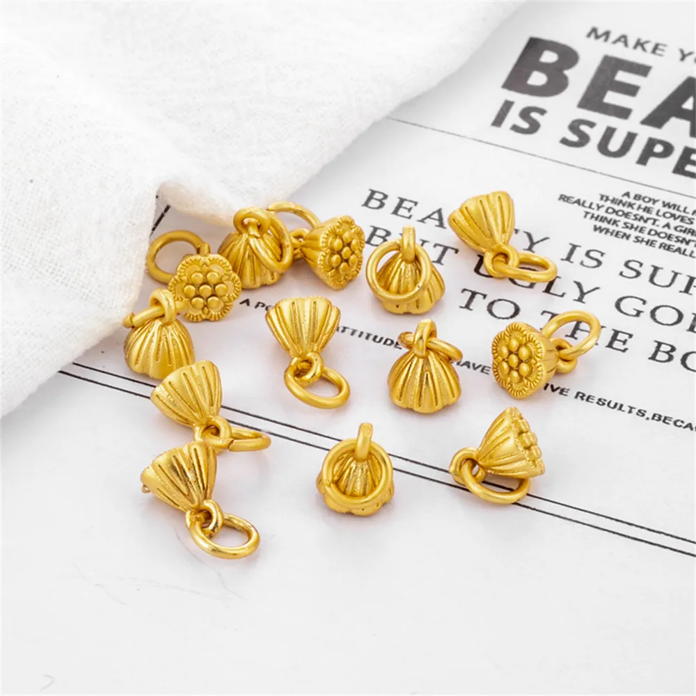 

18k gold clad matte gold lotus rosette 8mm small pendant diy bracelet necklace earrings jewelry pendant accessories