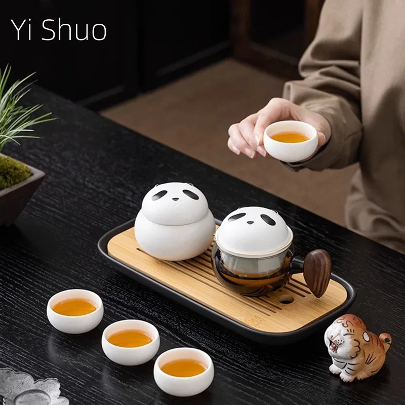 Роскошный керамический чайный набор с боковой ручкой и подставкой в виде панды