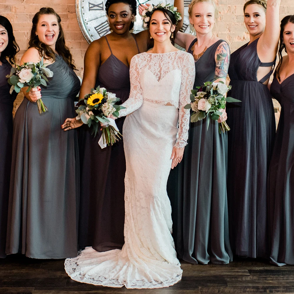 

Укороченный кружевной топ с длинными рукавами, свадебное платье с отдельными рукавами, индивидуальный пошив, Русалка, стиль бохо, платье не...