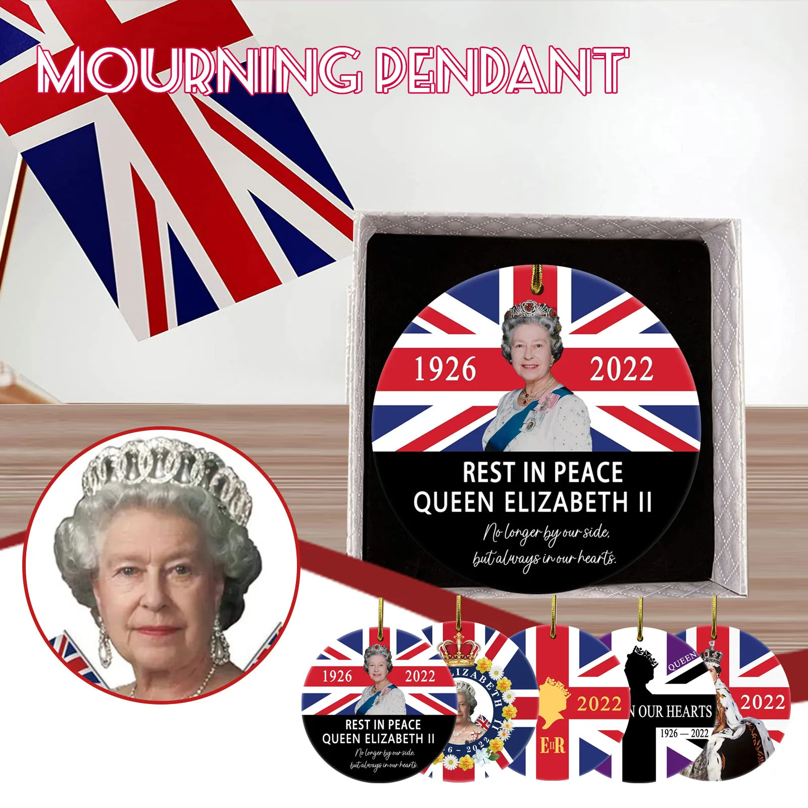 

Queen Elizabeth Ii Memorial Ornament Platinum Jubilee Ornament Her Majesty Souvenir With Lanyard Car Pendant Commemoration Decor