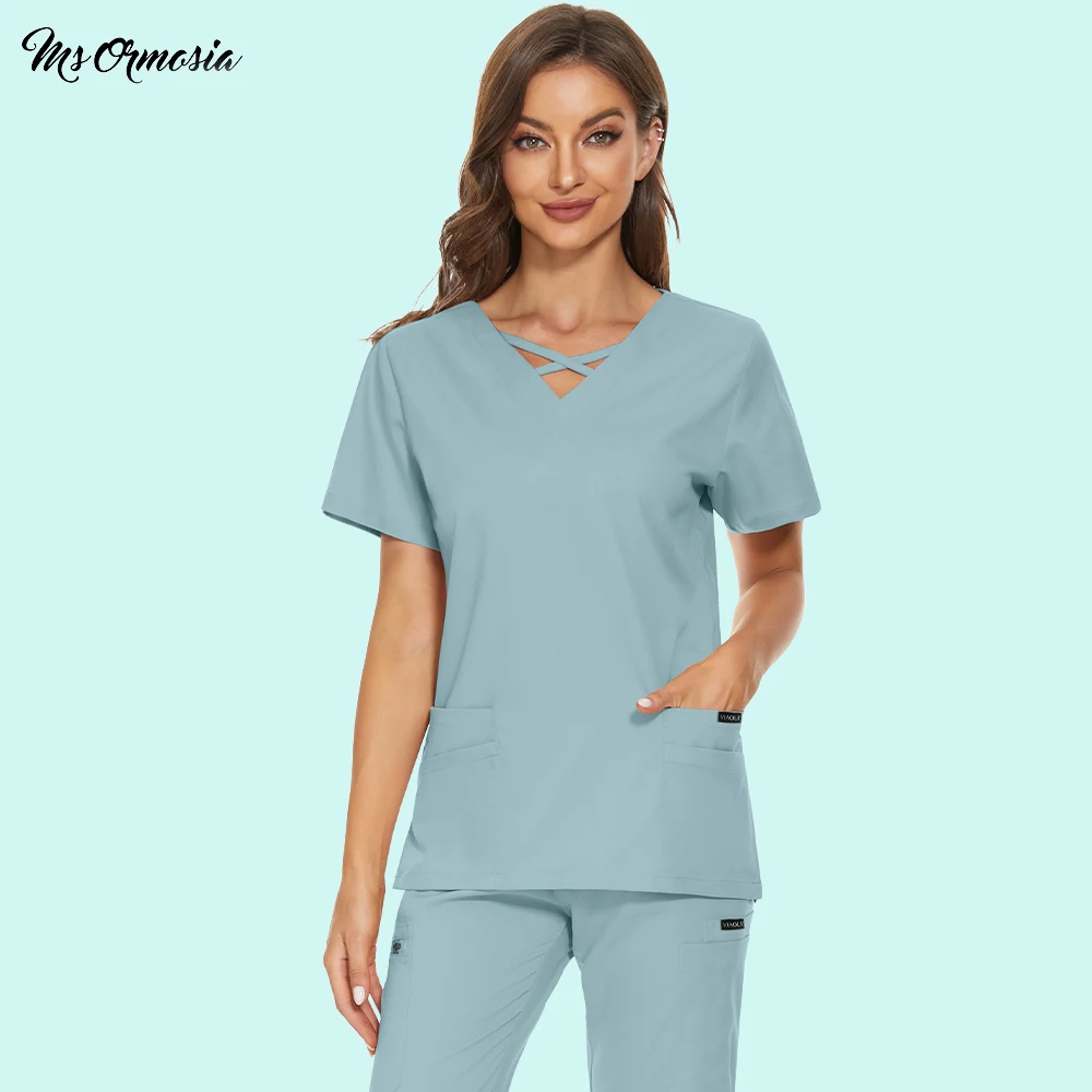 

Pet Veterinary Workwear Medical Clothings Women Slim Fit Uniforms Enfermera Uniformes Clinicos Mujer Tops Dental Salon Workwear