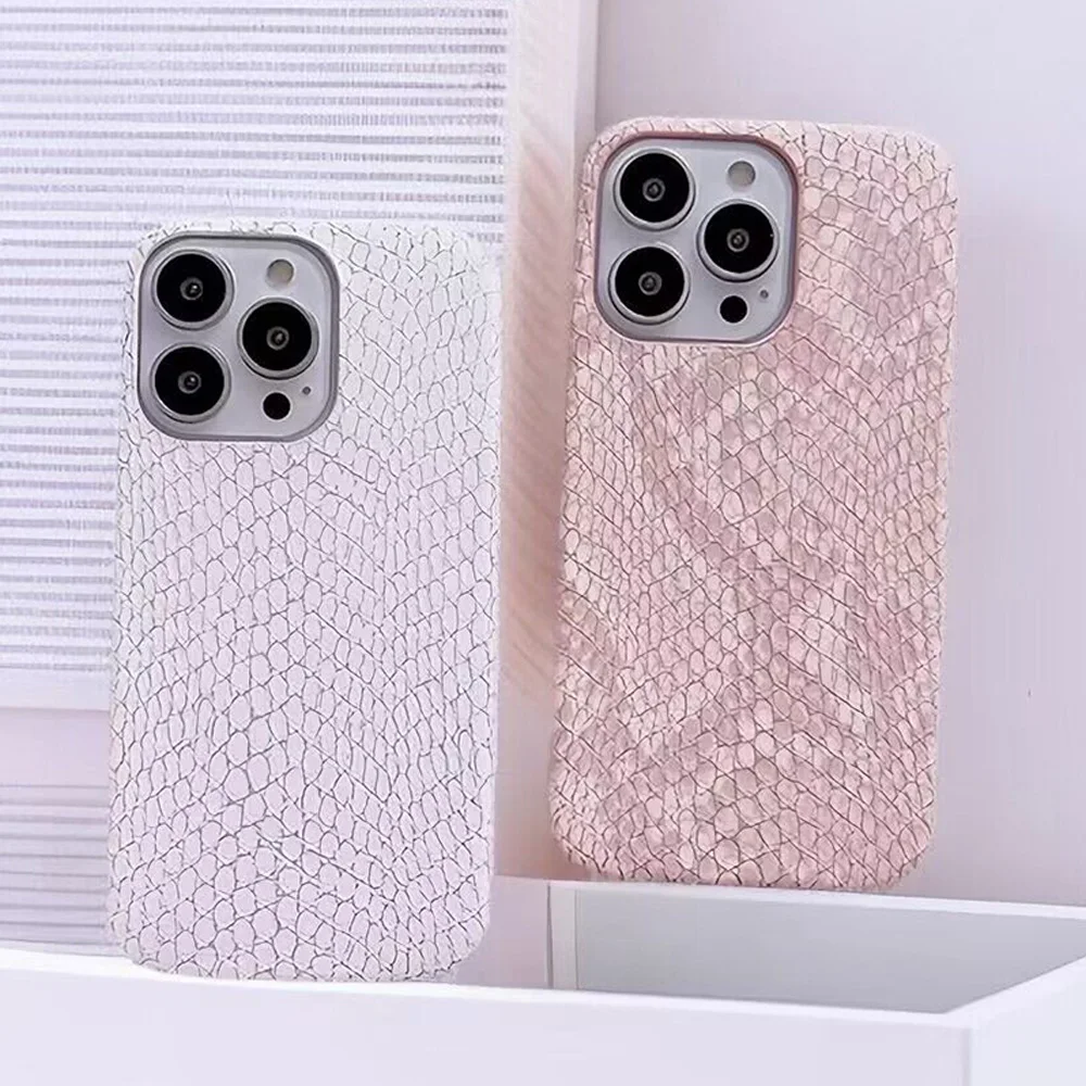 

Luxury Chic Snake Skin Texture Leather Silicone Soft Phone Case For iPhone 11 12 13 14 Pro MAX Plus X XS XR White Pink Back Cove