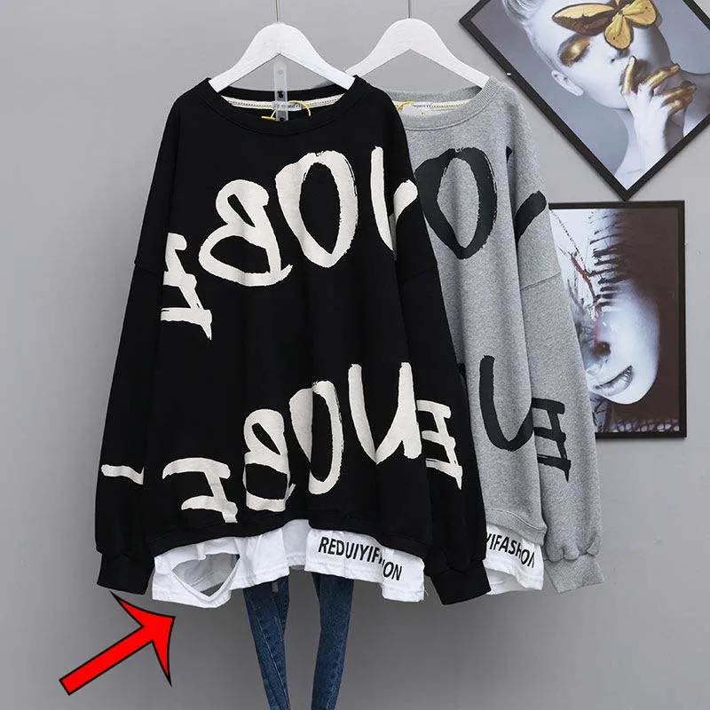 Letter Print Crewneck Sweatshirt Women Spring Autumn Coat Oversized Hoodies Fashion Korean Style Kpop Long Sleeve Tops 4XL |