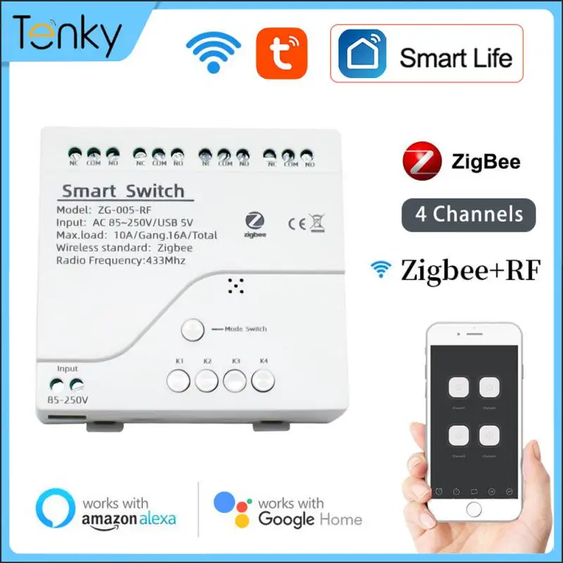 

ZigBee3.0 Tuya Wifi Smart Switch 220V RF433 4CH Home Switch Automation Module APP Remote Control Timer Support Alexa Google Home