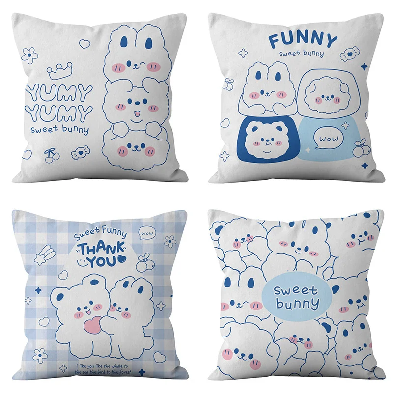 

Cartoon Rabbit Blue Small Fresh Throw Pillow Case 45x45 Super Soft Printing Rabbit Year Throw Pillow Sofa Car Cushion Cover