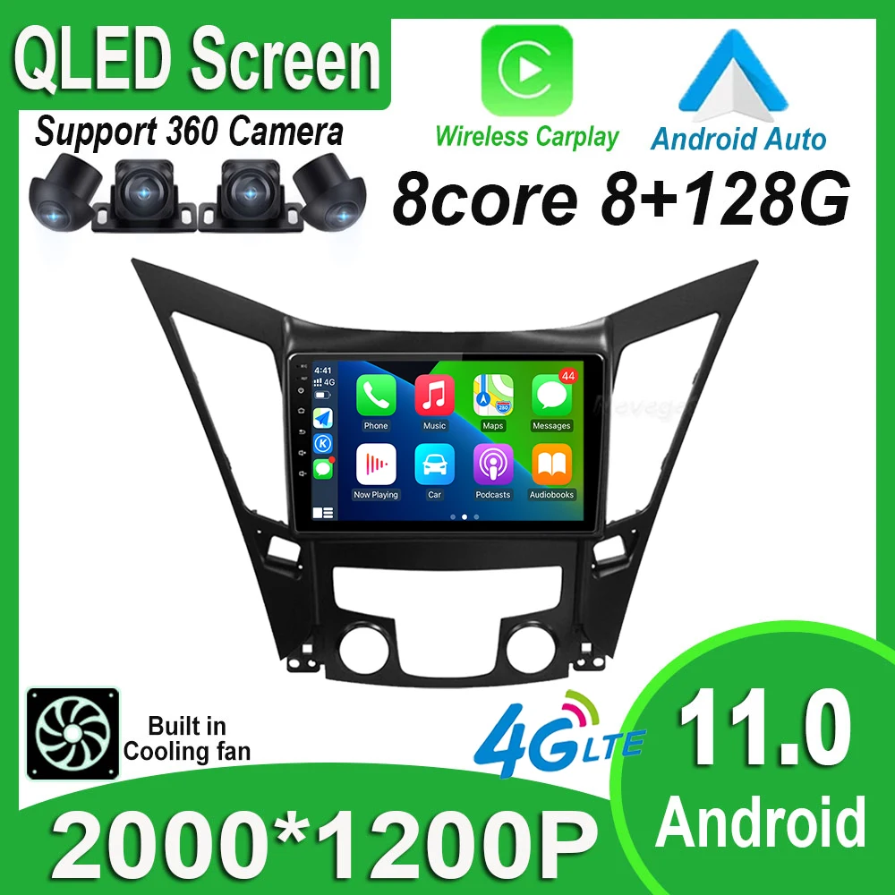 

Автомагнитола 9 дюймов для Hyundai Sonata 6 YF 2009 - 2014 QLED/ IPS экран Android 11 автомобильный радиоприемник мультимедийный видеоплеер GPS навигация Carplay