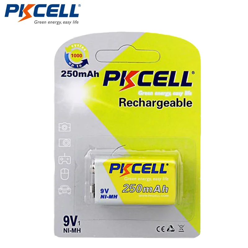 

1Pack PKCELL NI-MH Battery 6F22 250mAh 9V Rechargeable Battery Batteries Bateria Baterias for Electronic thermometer