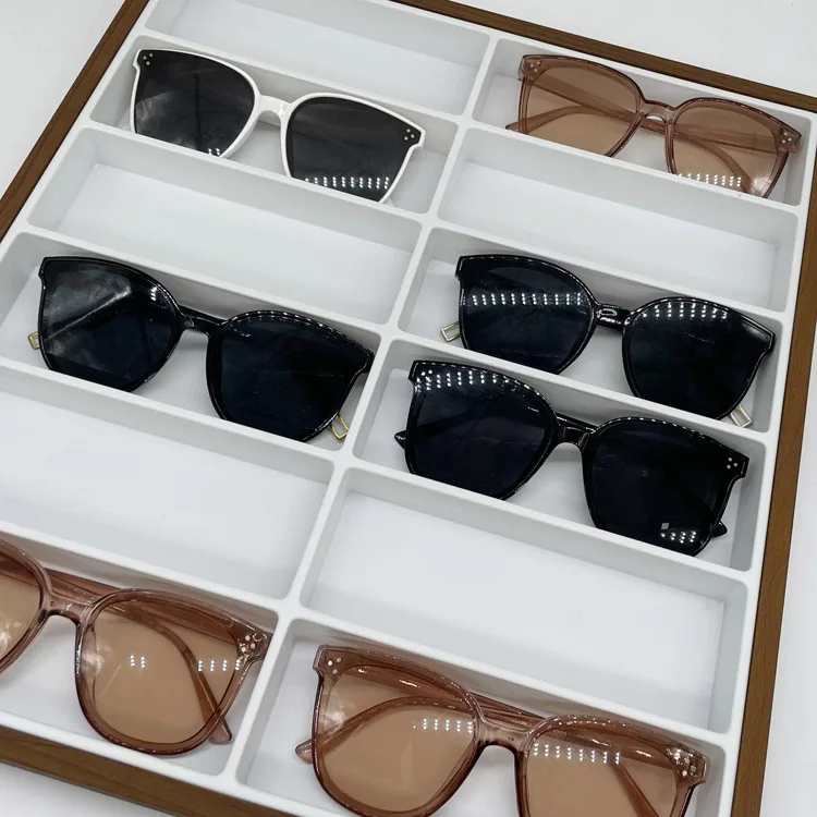 12 Grids Wood Glasses Storage Rack Sunglasses Display Tray Wooden Glasses Display Case Velvet Eyewear Organizer Box