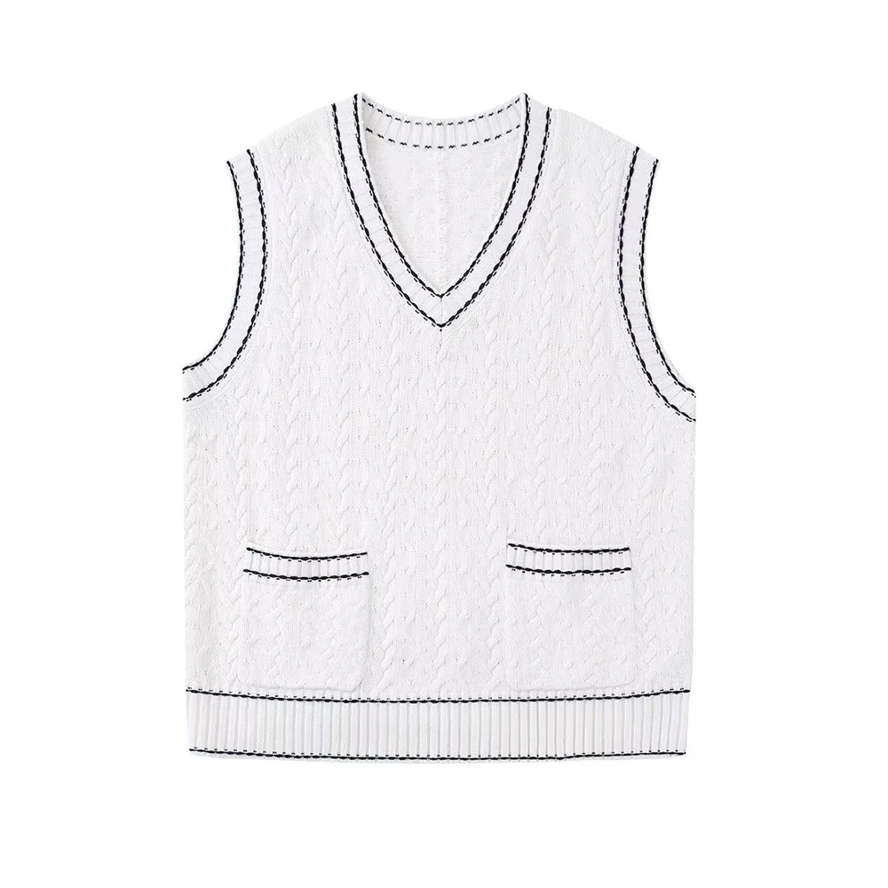 

Женский вязаный жилет без рукавов с V-образным вырезом