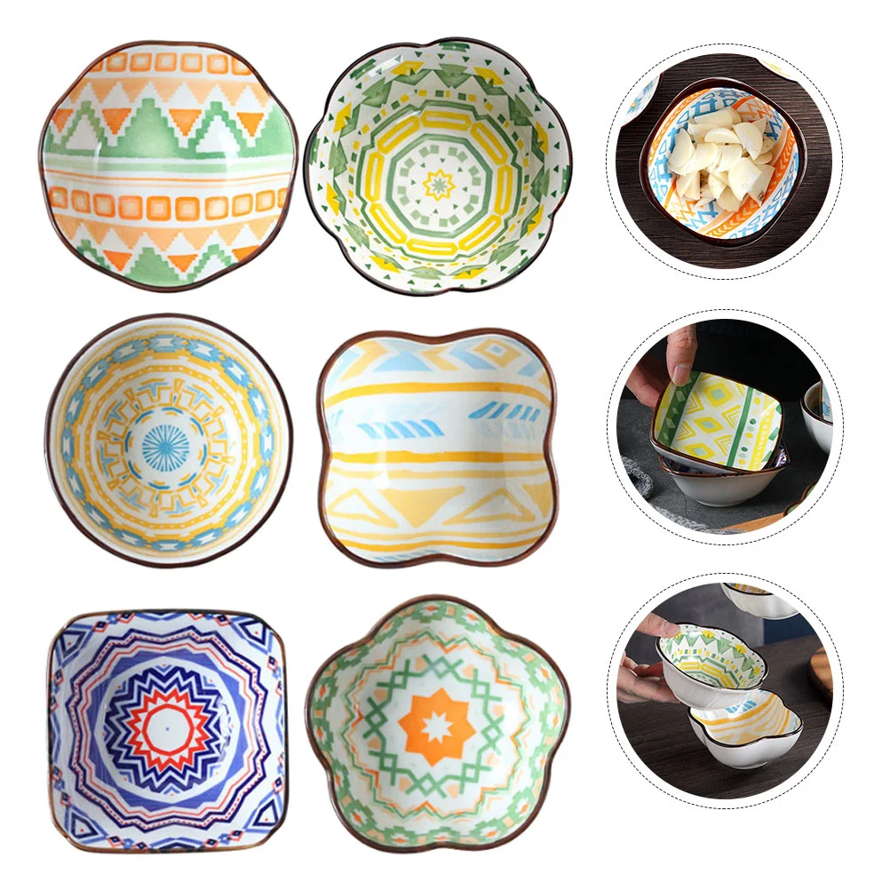 

6Pcs Ceramic Seasoning Dishes Condiment Dipping Sauce Plates Household Dishes