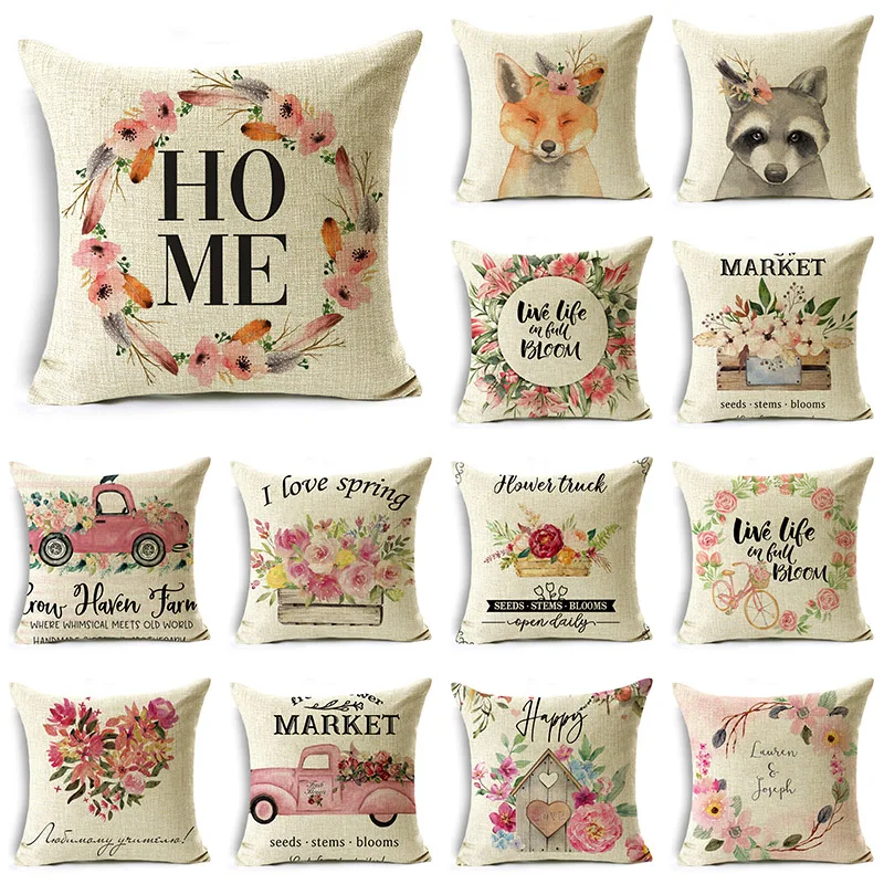 

Spring Pillowcase Garland Truck Print Sofa Cushion Cover Bedroom Pillowcase 40*40cm/45*45cm/50*50cm