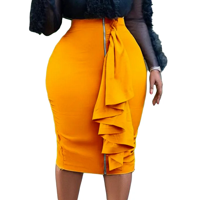 Elegent Autumn African Women High Waist Red Yellow Blue Polyester Skirt African Clothes for Women S-3XL