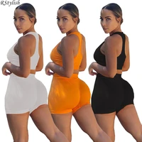 rstylish sexy womens two piece sets solid color sleeveless tank vest crop tops high waist biker shorts tracksuit summer 2022